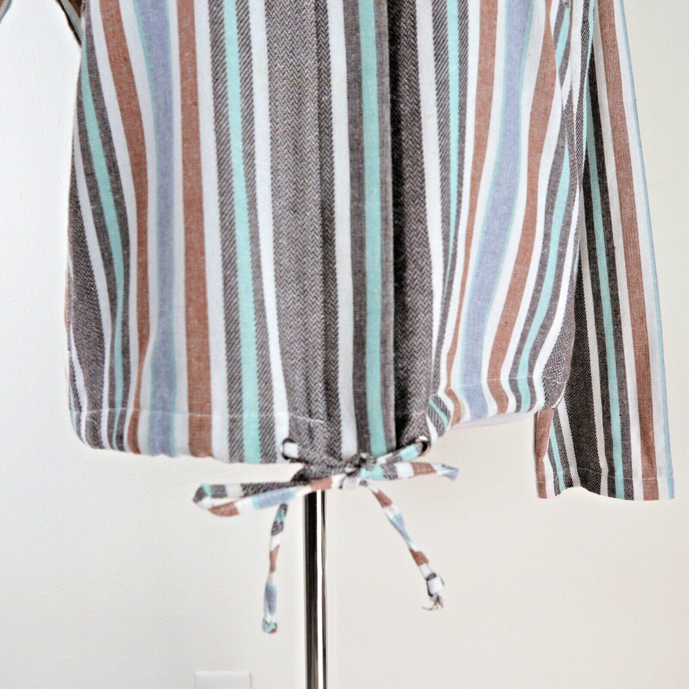 Mystree Size L Linen Blend Jacket Long Sleeve Striped Blue Gray Brown - Picture 11 of 13